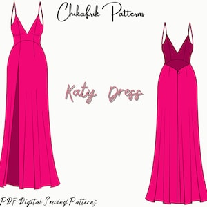 UPDATED Katy dress|Slit dress pattern|prom dress pattern|evening gown dress sewing pattern|open back maxi dress pattern|pdf sewing pattern