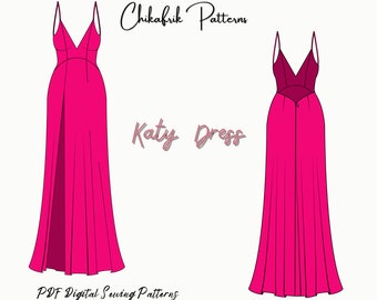 Katy Slit Maxi Dress Sewing Pattern: Open Back Evening Gown (PDF Pattern)