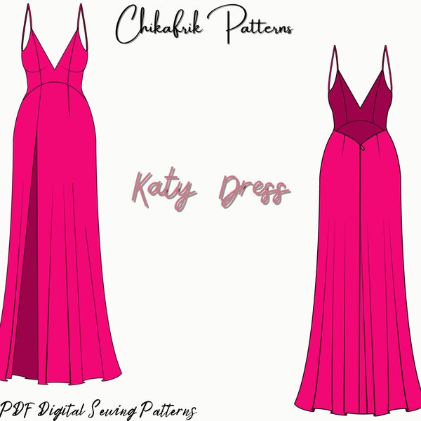 UPDATED Katy dress|Slit dress pattern|prom dress pattern|evening gown dress sewing pattern|open back maxi dress pattern|pdf sewing pattern