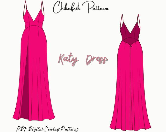 UPDATED Katy dress|Slit dress pattern|prom dress pattern|evening gown dress sewing pattern|open back maxi dress pattern|pdf sewing pattern