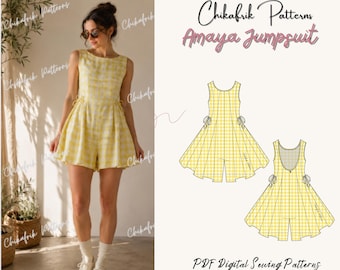 Amaya Schnittmuster Jumpsuit, Schnittmuster Latzhose, Strampler PDF (Größen 00-26)