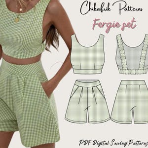 Fergie set pattern|Backless crop top pattern High waist short pattern|women sewing pattern|two pieces sewing pattern|15 sizes 00-26 US sizes