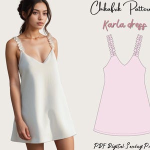 Karla dress pattern|women dress pattern|mini dress pattern |ruffled strap dress pattern PDF sewing pattern|easy dress digital pattern|15size