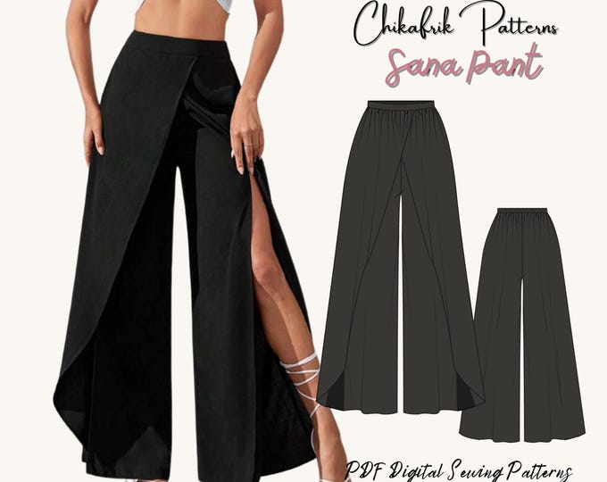 Sana wrap pant pattern|women wrap pattern pattern|Comfy Pant sewing pattern|PDF sewing pattern|15 sizes| women long pant pattern|slit pant