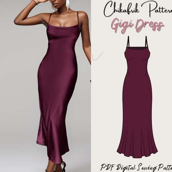 Gigi Kleid Schnittmuster|Slip Kleid Schnittmuster|Cami Slip Kleid Schnittmuster|Damenkleid Schnittmuster|Maxi Kleid Schnittmuster|13 Größen