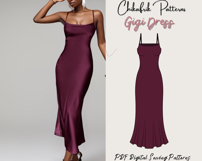 Gigi dress pattern|Slip dress pattern|cami slip dress pattern|women dress sewing pattern|maxi slip dress sewing pattern for women |13 sizes
