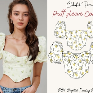 Patron corset manches bouffantes femme | patron bustier | patron de couture numérique | patron de chemisier corset | patron de couture pdf 10 tailles
