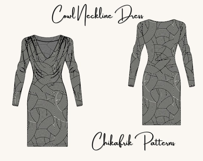 Cowl long sleeve dress |PDF sewing pattern |women sewing pattern| women dress pattern|7 sizes|lon sleeve dress pattern |cowl neckline dress
