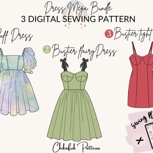 dress sewing pattern|dress pattern women sewing pattern|Graduation dress pattern|puff dress pattern+Bustier flairy bustier tightpattern