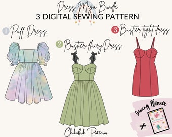 Sewing Pattern Bundle | Puff Dress, Bustier Dress + Planner (Digital Download)