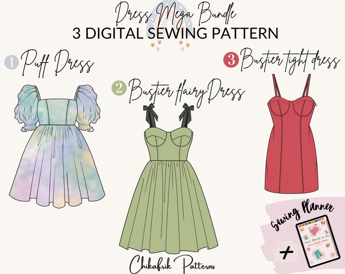 dress sewing pattern|dress pattern women sewing pattern|Graduation dress pattern|puff dress pattern+Bustier flairy bustier tightpattern