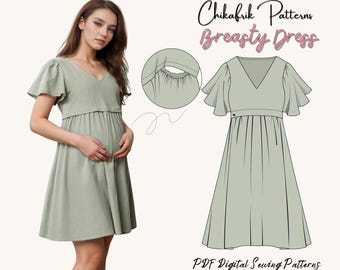 Nursing Dress Sewing Pattern | Women's Breastfeeding Dress, 15 Sizes (PDF Pattern)