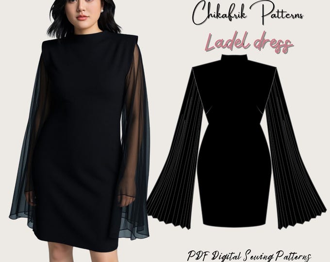 Bell sleeve dress pattern|dramatic sleeve dress pattern|fitted dress sewingpattern|Bell sleeve sewing pattern|Women PDFsewing pattern 15size