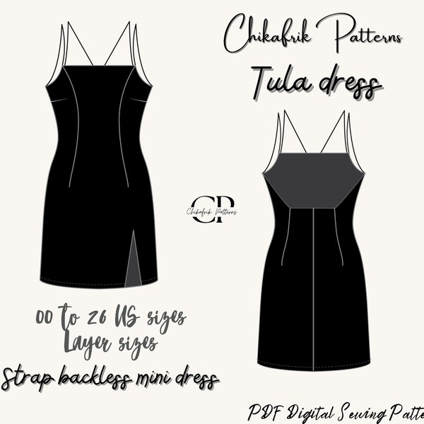 Tula dress pattern|women sewing pattern|dress sewing pattern|strap dress pattern|PDF sewing pattern|15sizes|prom dress pattern