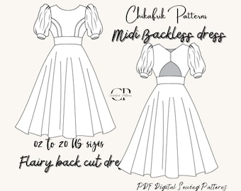 Midi Backless Dress Sewing Pattern | Puff Sleeve (PDF Pattern)