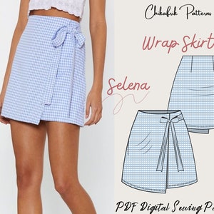 Womens Wrap Skirt Sewing Pattern7sizes 4-16 mini skirt patternpdf sewing patternwrap skirt patternWrap Tie Front Skirt Digital Pattern image 1