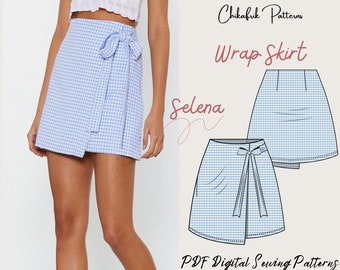 Womens Wrap Skirt Sewing Pattern|7sizes 4-16 |mini skirt pattern|pdf sewing pattern|wrap skirt pattern|Wrap Tie Front Skirt Digital Pattern