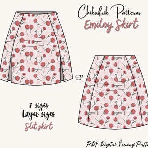 PDF Mini skirt with side slits sewing pattern|US Sizes 4 - 16|Women Sewing pattern |Beginner sewing pattern|Us letter/A4/A0/Projector file