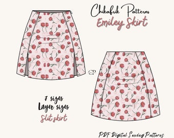 Slit Mini Skirt Sewing Pattern: High-Waisted A-Line (US 4-16) (PDF Pattern)