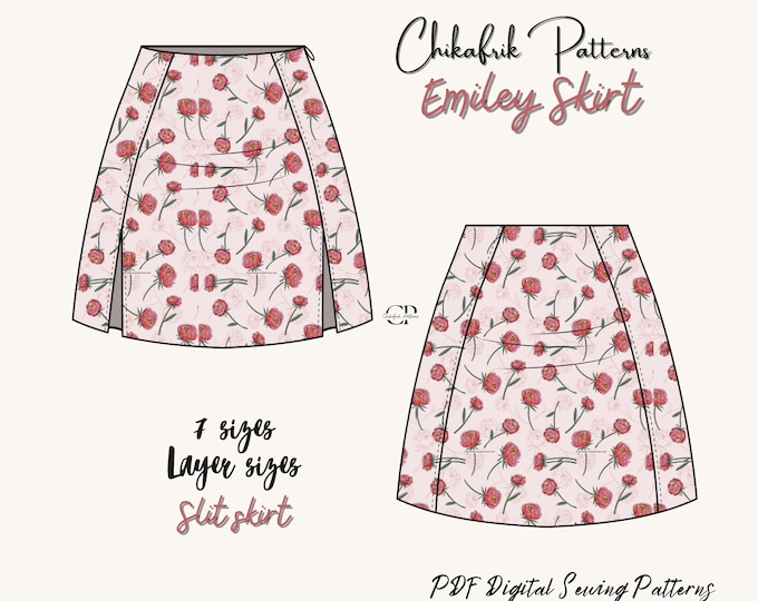 PDF Mini skirt with side slits sewing pattern|US Sizes 4 - 16|Women Sewing pattern |Beginner sewing pattern|Us letter/A4/A0/Projector file