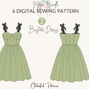 Mega bundle 6 sewing patterns bustier patternwrap skirt patternpuff dress patternSlit skirt patternbustier dress patterntie crop top image 5