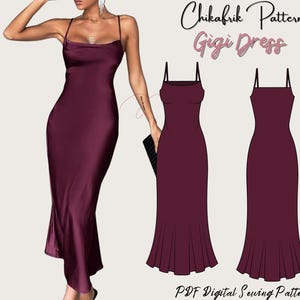 Gigi Cami Maxi Slip Dress Sewing Pattern: Women&#39;s Sizes XXXS-4XL (PDF Pattern)