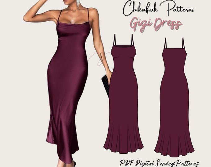 Gigi dress pattern|Slip dress pattern|cami slip dress pattern|women dress sewing pattern|maxi slip dress sewing pattern for women |13 sizes