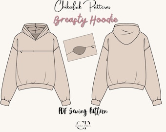 May include: A digital sewing pattern for a cropped hoodie with a hood. The pattern is for a relaxed fit and has a slightly oversized look. The pattern is available as a PDF download.