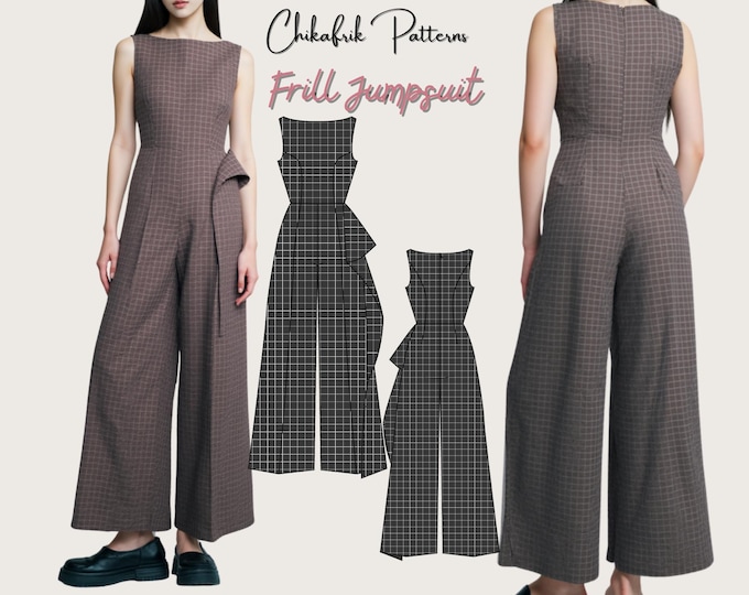Frill jumpsuit pattern|women jumpsuit pattern|playsuit sewing pattern|15sizes PDF sewing pattern|Jumpsuit sewing pattern|large pant jumpsuit