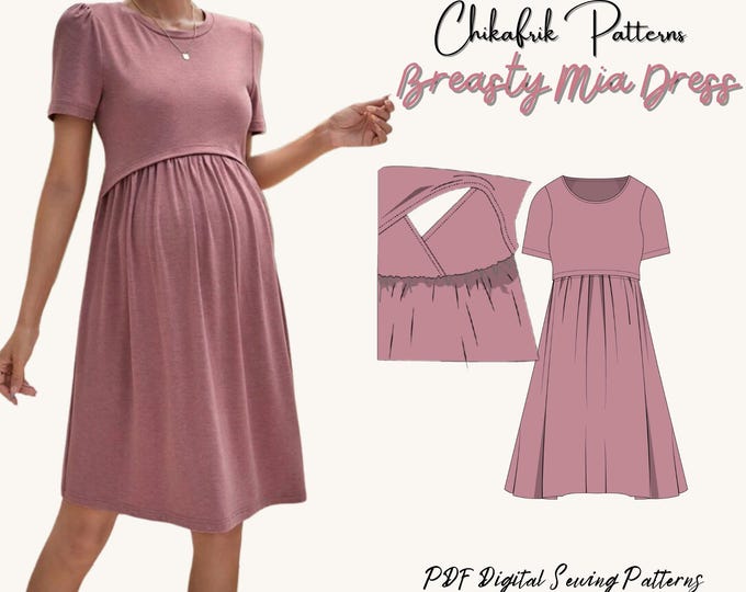 Breasty Mia dress pattern|Women nursing dress sewing pattern|Breastfeeding dress pattern|Nursing mom pattern|Maternity dress pattern|15sizes
