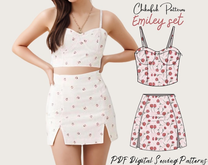 Bustier pattern + slit skirt pattern|7 sizes XXS - XXL| 2 digital sewing patterns|Women PDF sewing pattern