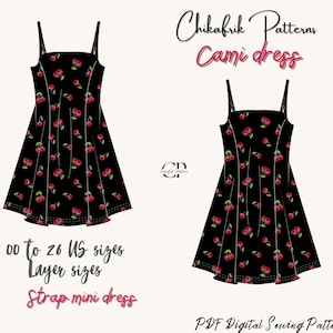 Dress pattern|PDF sewing pattern|InstantDownload 7Sizes|mini dress pattern|Cami dress pattern|women pattern |Us letter/A4/A0/