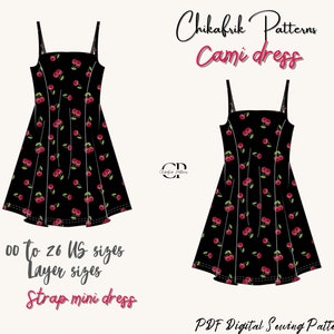 Patrón de vestido/Patrón de costura en PDF/Descarga instantánea 7 tamaños/Patrón de vestido mini/Patrón de vestido camisola/Patrón de mujer/Carta de EE. UU./A4/A0/