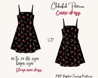 Dress pattern|PDF sewing pattern|InstantDownload 7Sizes|mini dress pattern|Cami dress pattern|women pattern |Us letter/A4/A0/