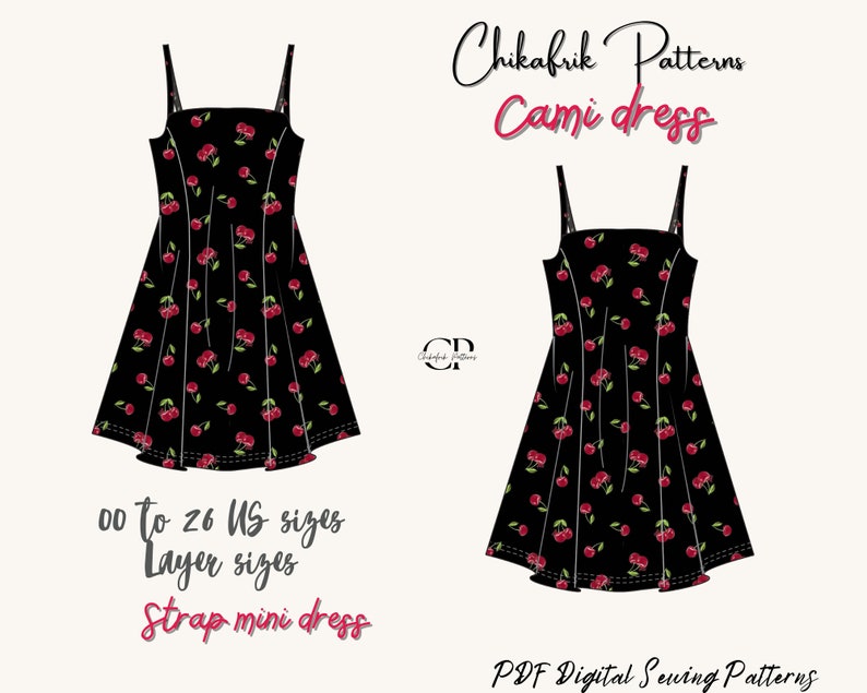 Dress patternPDF sewing patternInstantDownload 7Sizesmini dress patternCami dress patternwomen pattern Us letter/A4/A0/ image 1