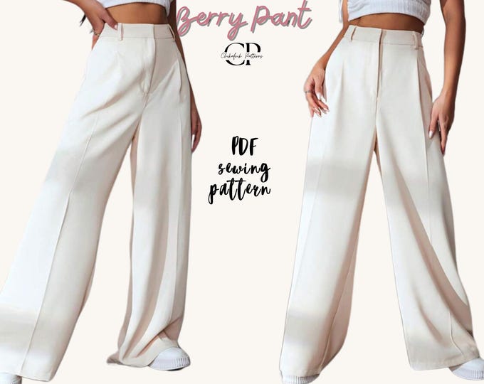 Berry Pant patten|women wide leg pant pattern|PDF pant pattern 15 size| casual pant pattern|classy pant sewing pattern|women trouser pattern