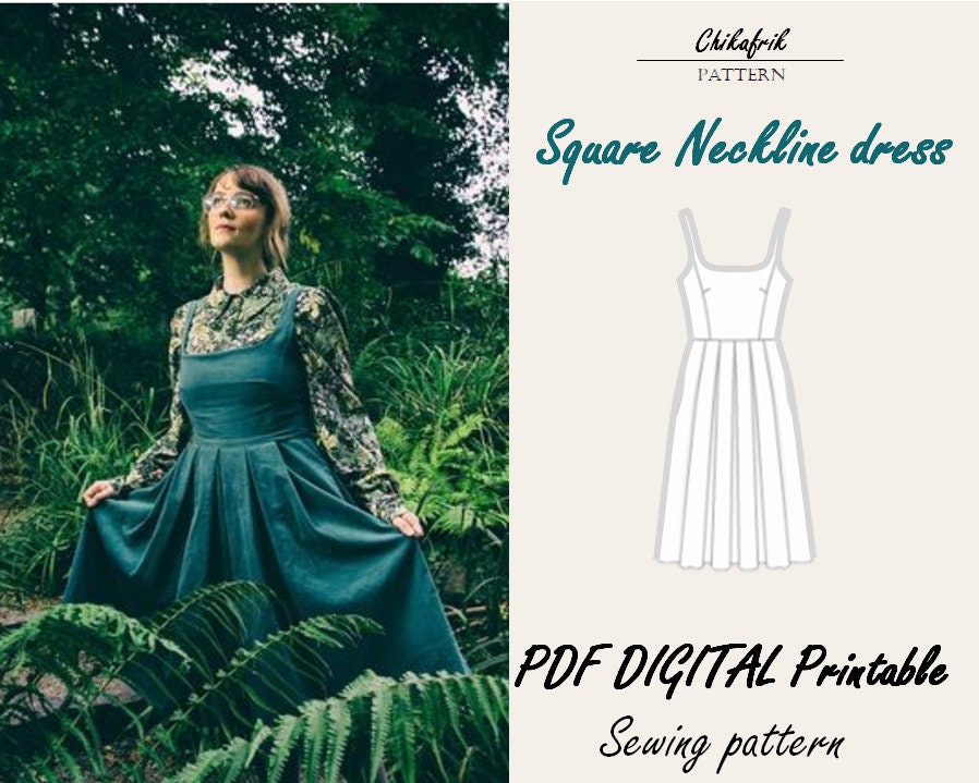 Dress Sewing Pattern Square Neck Dress PDF Sewing - Etsy