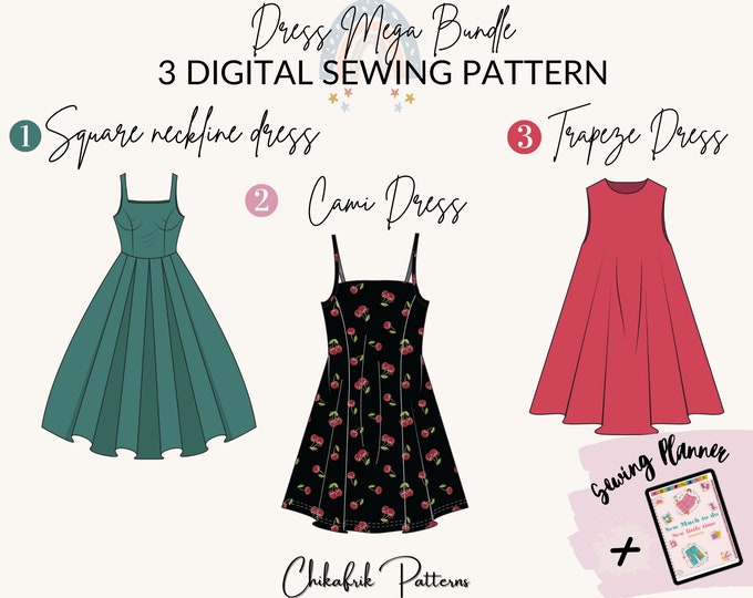Dress sewing pattern bundle| women sewing pattern |PDF sewing pattern |Sewing patterns for women |sewing gift