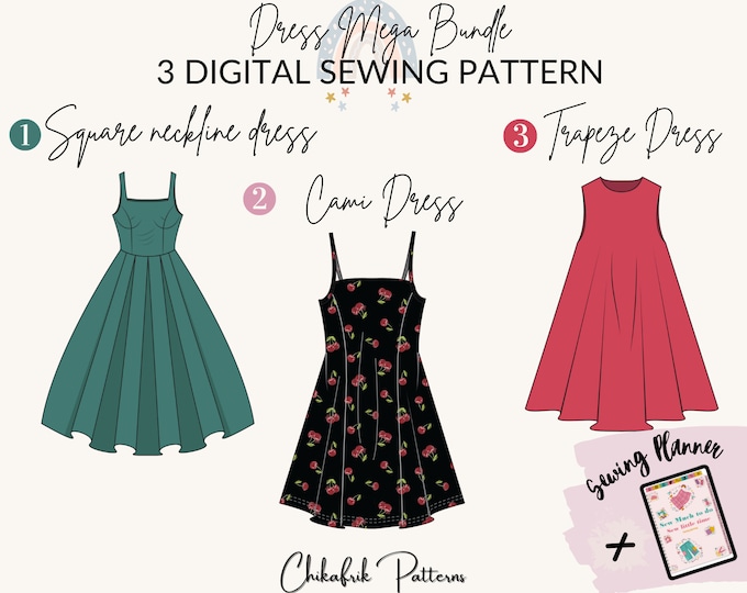 Dress sewing pattern bundle| women sewing pattern |PDF sewing pattern |Sewing patterns for women |sewing gift