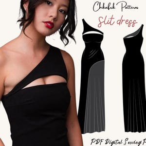 One-Shoulder Cutout Slit Dress Pattern: Prom, Wedding, Cocktail (PDF Sewing Pattern)