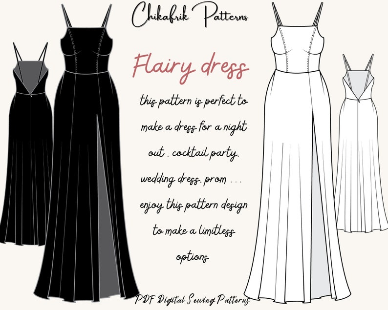Slit dress patternprom dress patternevening gown dress sewing patternopen back maxi dress pattern10 sizes pdf sewing pattern image 6