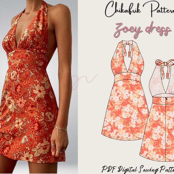 Zoey dress pattern|Halter neck pattern dress|women summer dress sewing pattern|halter neck dress|PDF sewing pattern|summer dress pattern