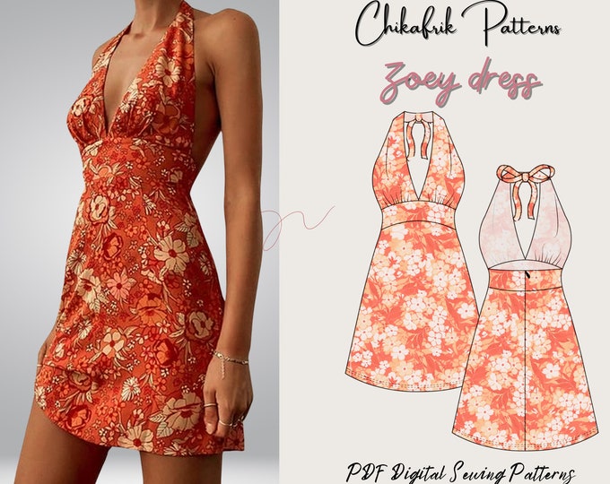 Zoey dress pattern|Halter neck pattern dress|women summer dress sewing pattern|halter neck dress|PDF sewing pattern|summer dress pattern
