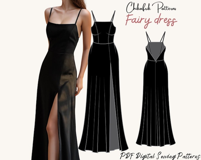 Slit dress pattern|prom dress pattern|evening gown dress sewing pattern|open back maxi dress pattern|10 sizes |pdf sewing pattern