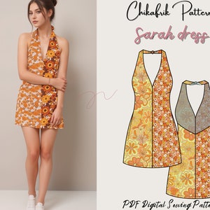 Sarah halter dress pattern|summer dress pattern|women dress sewing pattern|pdf sewing pattern 15 sizes 00 to 26 US sizes