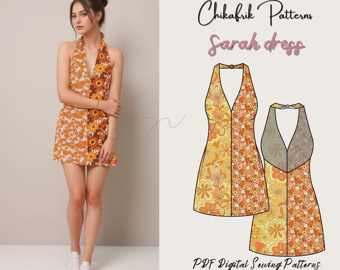 Sarah halter dress pattern|summer dress pattern|women dress sewing pattern|pdf sewing pattern 15 sizes 00 to 26 US sizes