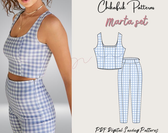 Marta summer set pattern| crop top pattern & fitted pant pattern|women sewing pattern 15 sizes|summer set sewing pattern|PDF sewing pattern