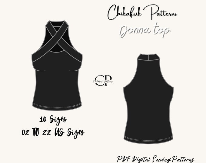 Donna Top Sewing Pattern|Halter  top pattern|Sleeveless Cutout CrossFront Top Pattern|women bodice pattern|Minimalist top sewing pattern
