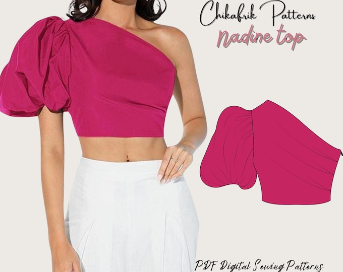 Nadine puffy sleeve top pattern|Women one shoulder top pattern|women top sewing pattern|Asymetrical top pattern|women top pdf sewing pattern