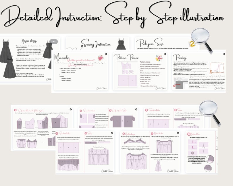 Schnittmuster für ein KleidSchnittmuster für ein Button-Down-KleidPDF-Schnittmuster15 Größen Schnittmuster für ein Sommerkleid-Mini und Midi-KleidUS-Buchstabe/A4/A0/Schnittmuster Bild 6